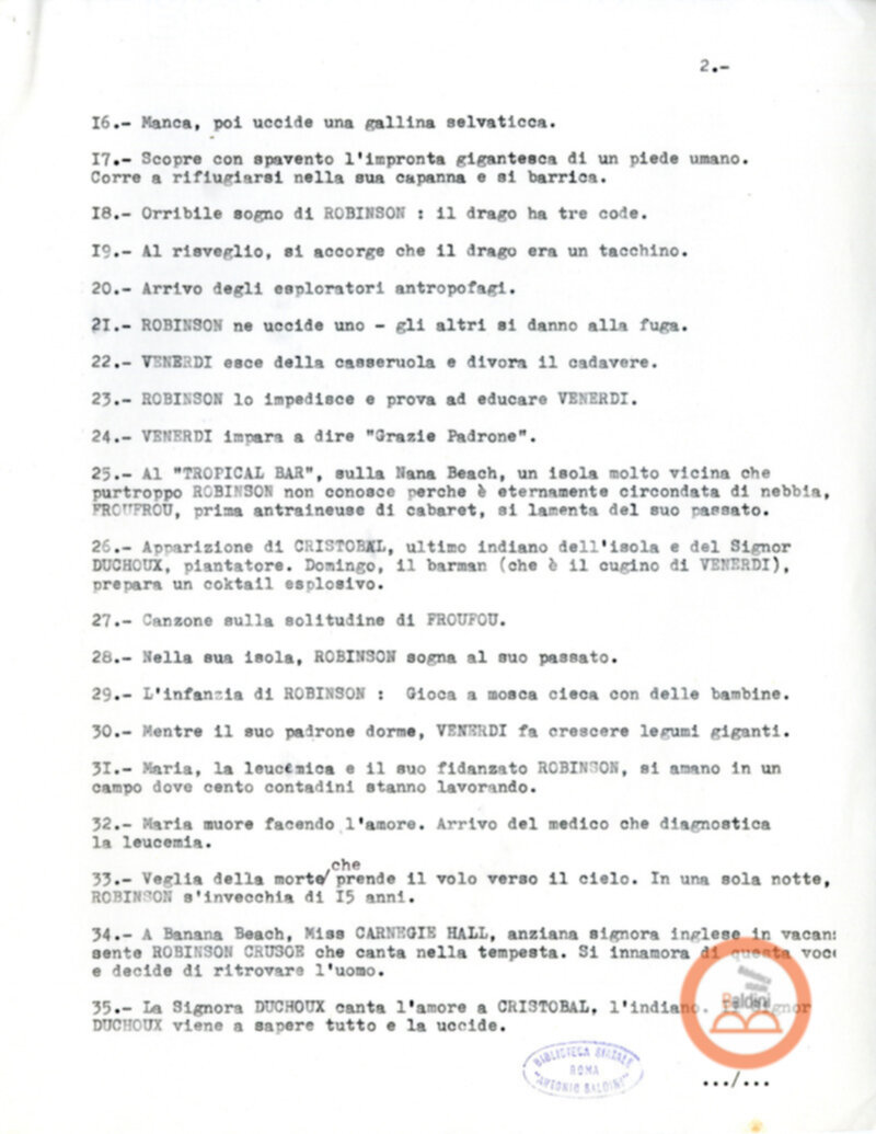 Gli ultimi giorni di solitudine di Robinson Crusoe - scaletta