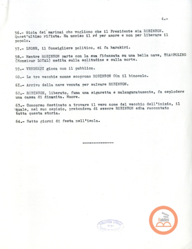 Gli ultimi giorni di solitudine di Robinson Crusoe - scaletta