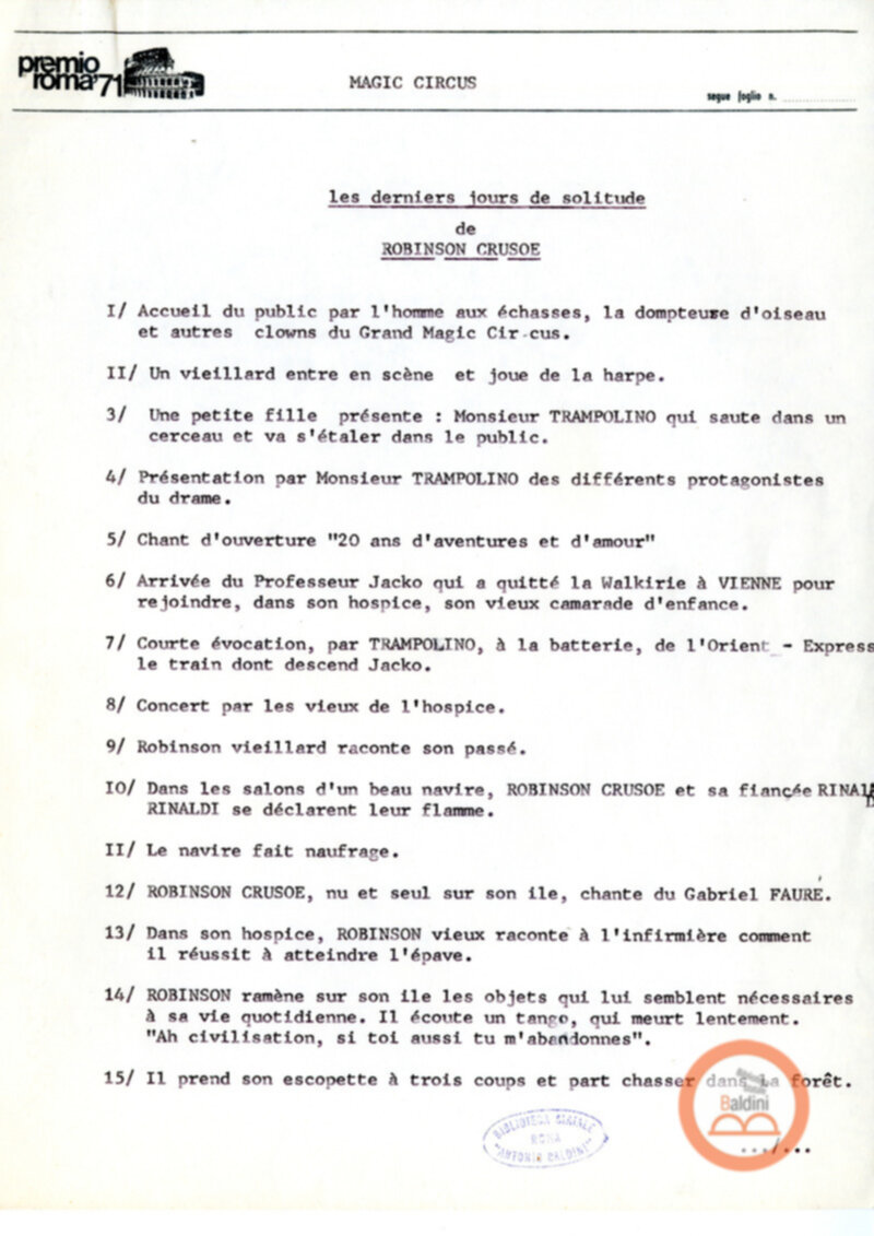Gli ultimi giorni di solitudine di Robinson Crusoe - scaletta