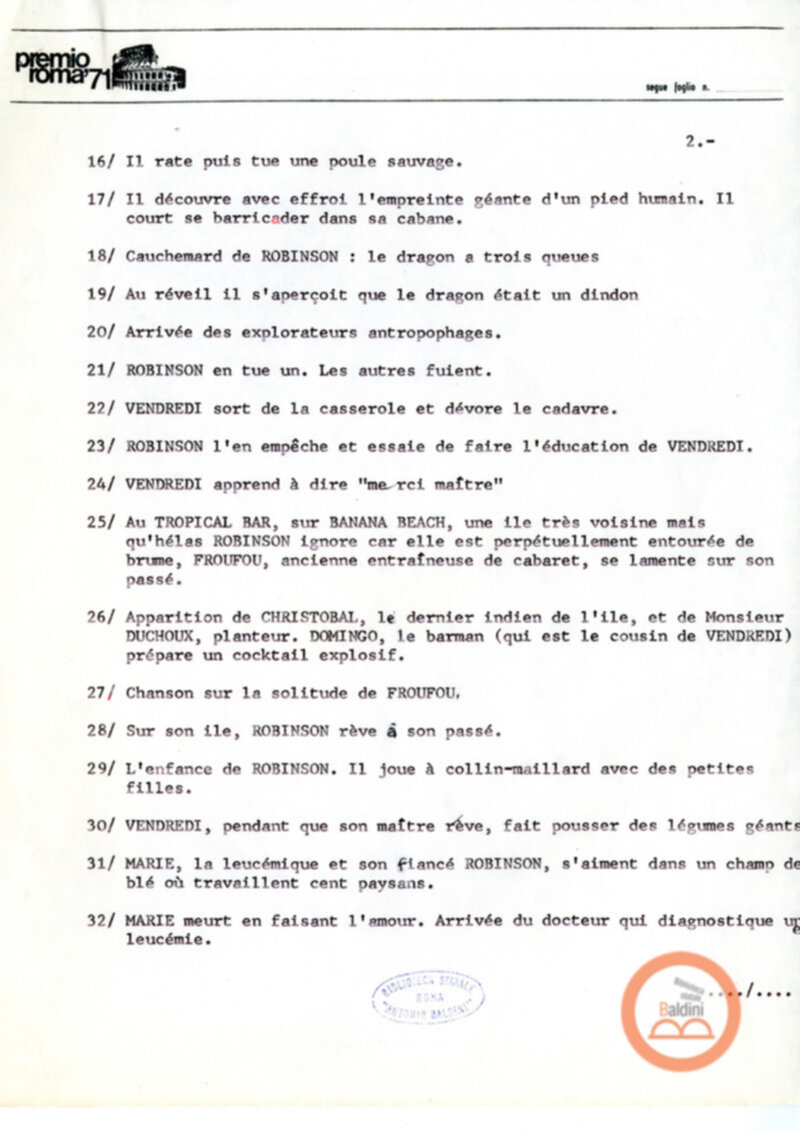 Gli ultimi giorni di solitudine di Robinson Crusoe - scaletta