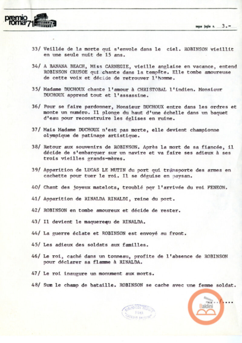 Gli ultimi giorni di solitudine di Robinson Crusoe - scaletta