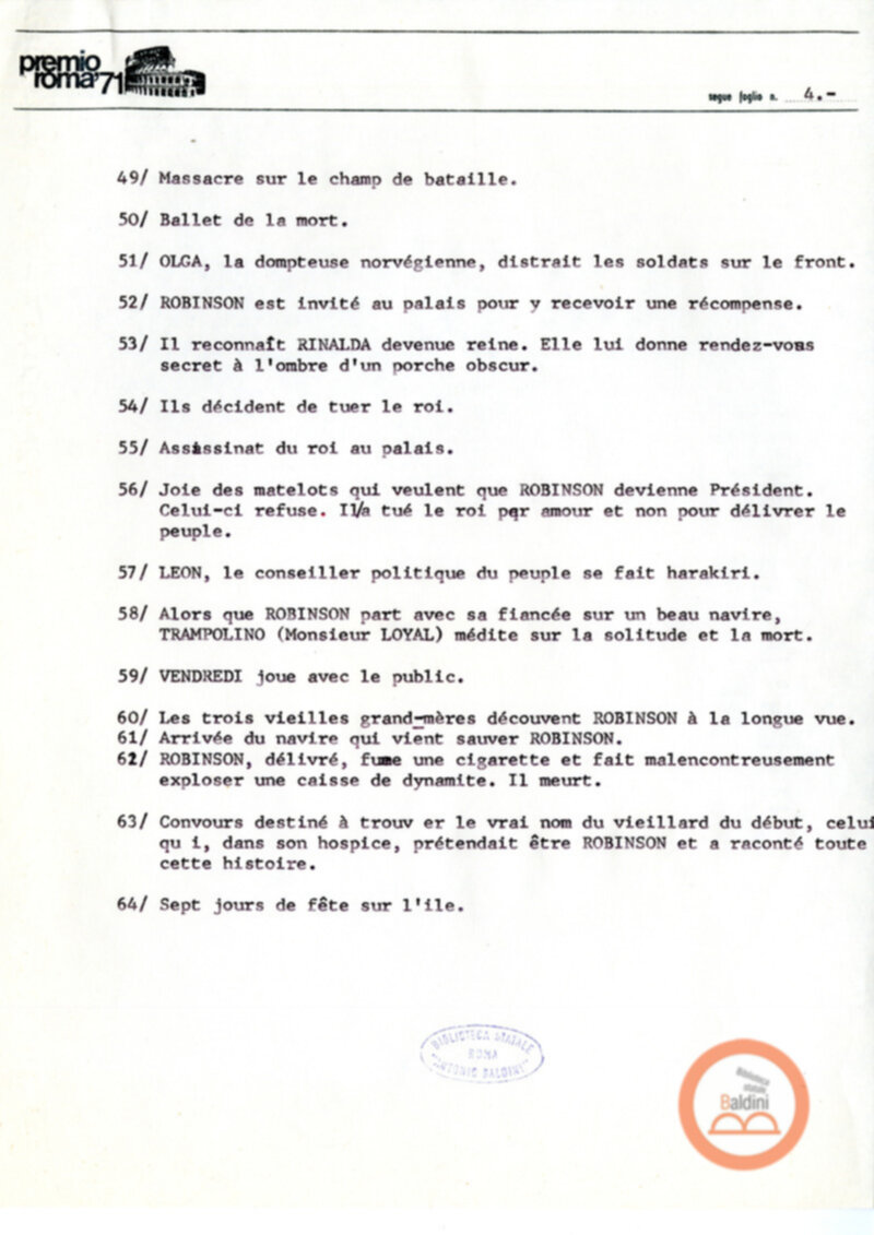 Gli ultimi giorni di solitudine di Robinson Crusoe - scaletta