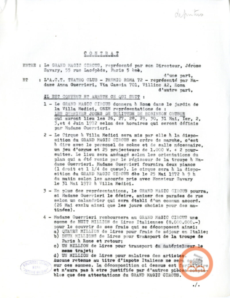 Gli ultimi giorni di solitudine di Robinson Crusoe - corrispondenza e stipule contrattuali