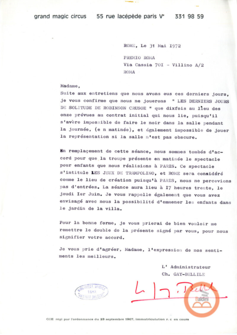 Gli ultimi giorni di solitudine di Robinson Crusoe - corrispondenza e stipule contrattuali