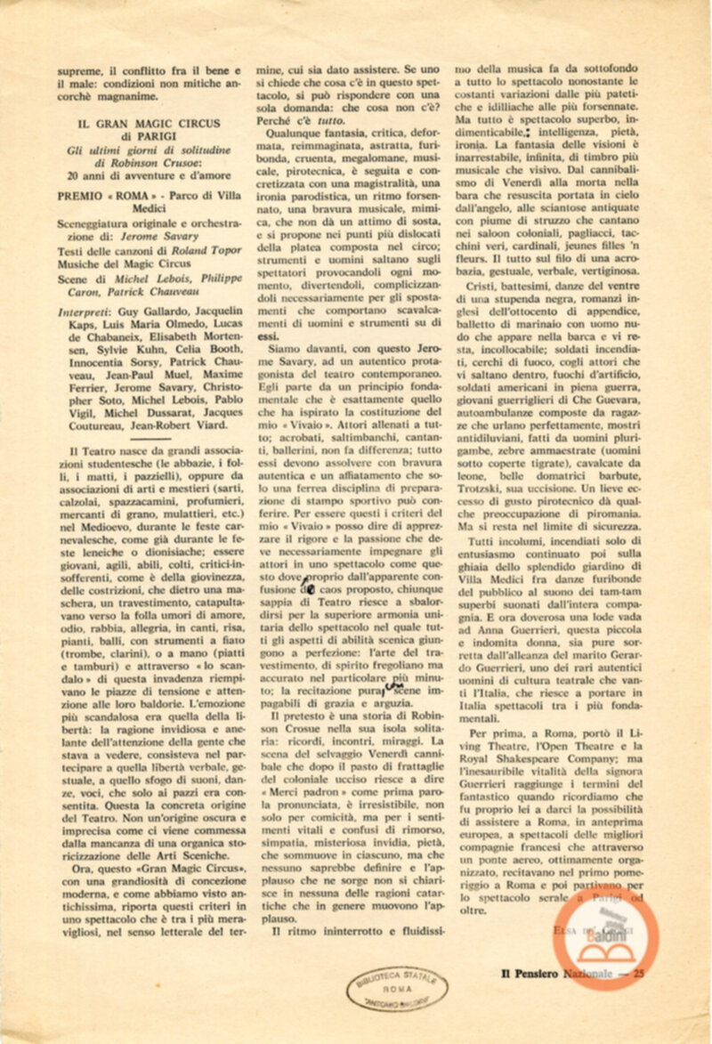 Gli ultimi giorni di solitudine di Robinson Crusoe - rassegna stampa