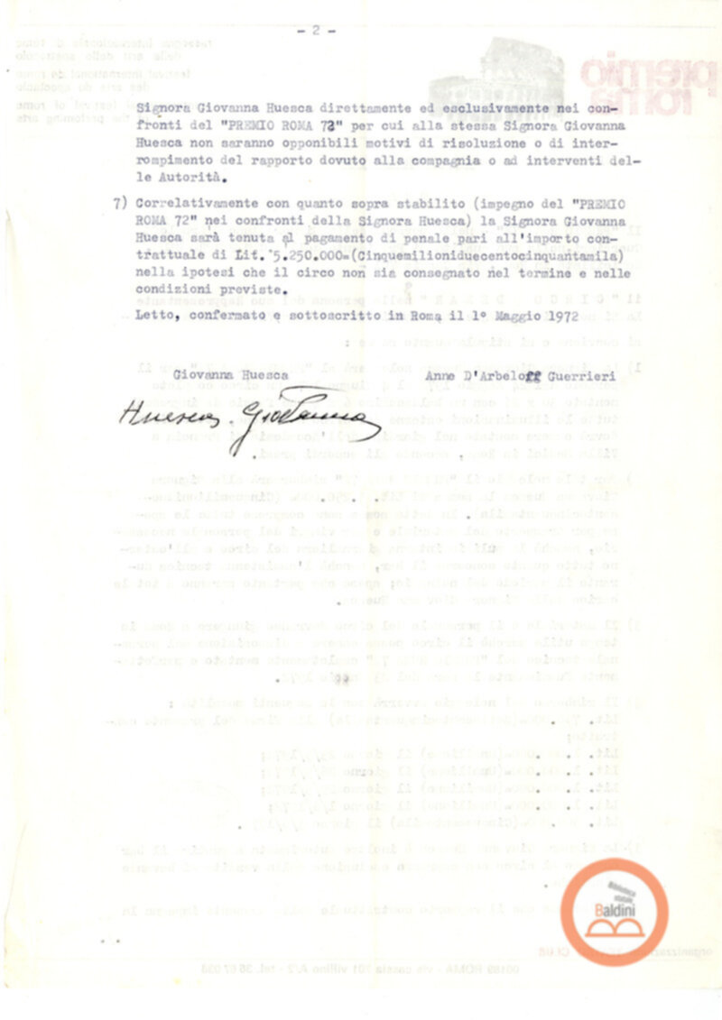 Premio Roma '72 - contratto tra d'Arbeloff e Huesca