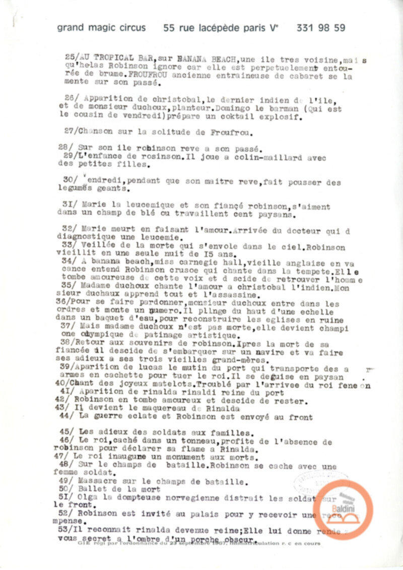 Gli ultimi giorni di solitudine di Robinson Crusoe - scaletta spettacolo
