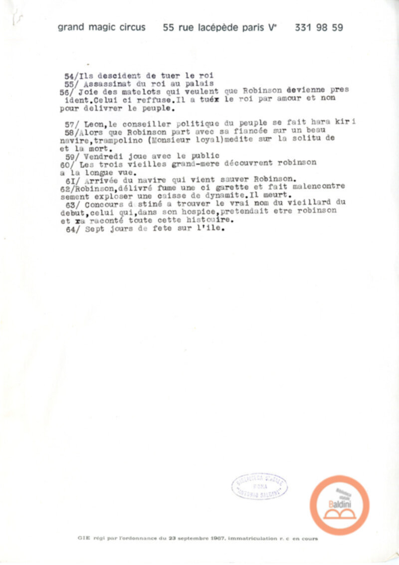 Gli ultimi giorni di solitudine di Robinson Crusoe - scaletta spettacolo