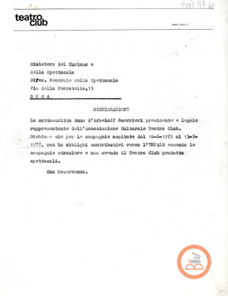 Giornate internazionali dello spettacolo - corrispondenza