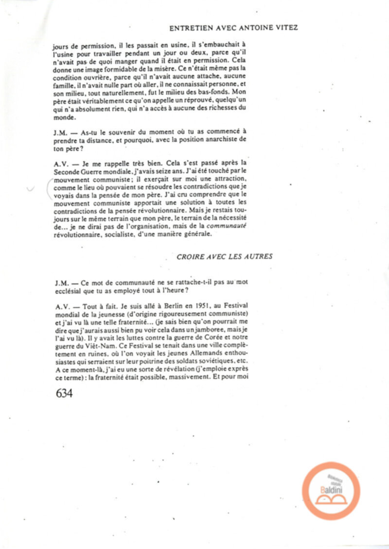 Entretien avec Antoine Vitez - testo