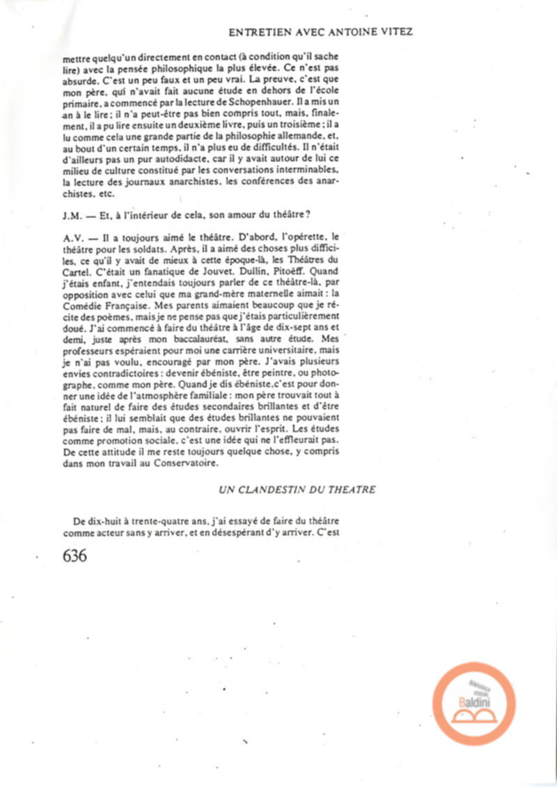 Entretien avec Antoine Vitez - testo