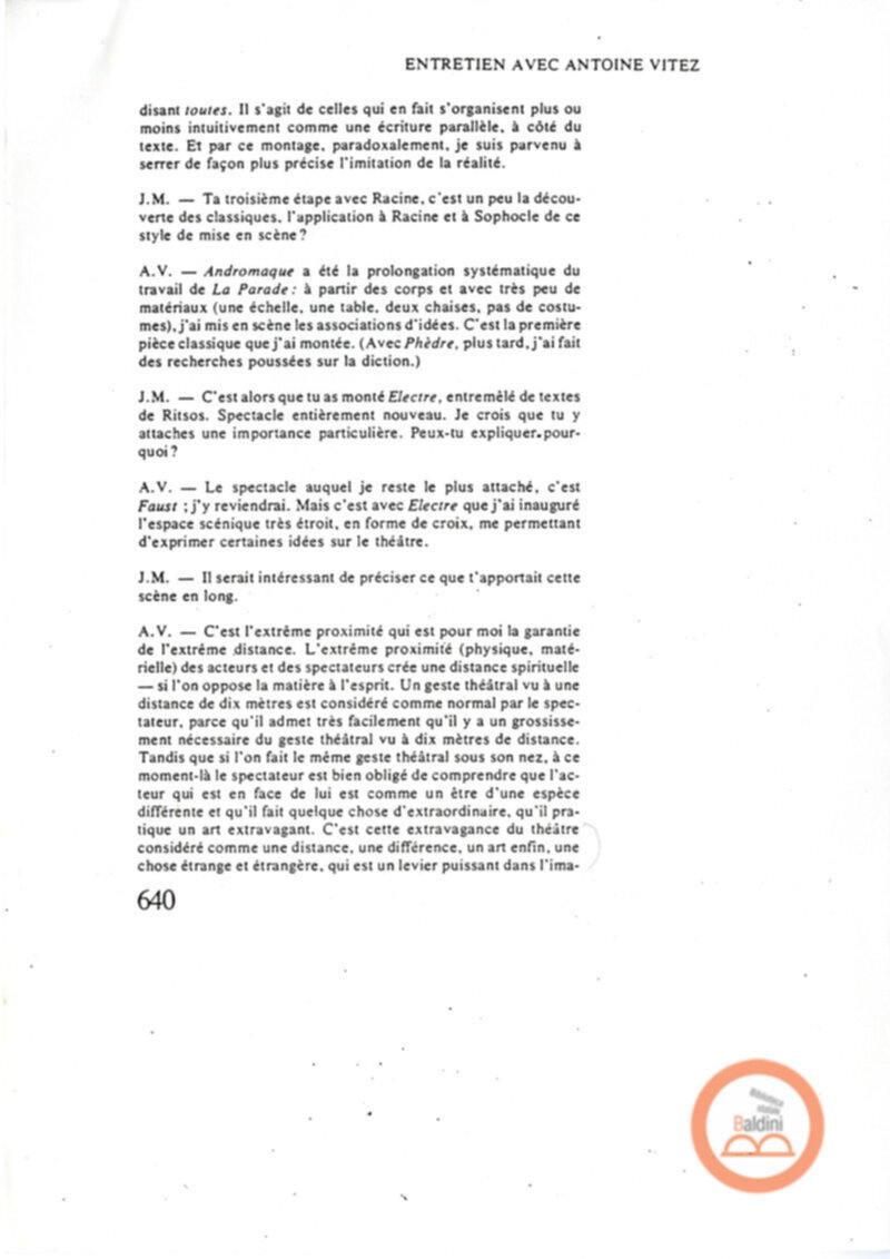 Entretien avec Antoine Vitez - testo