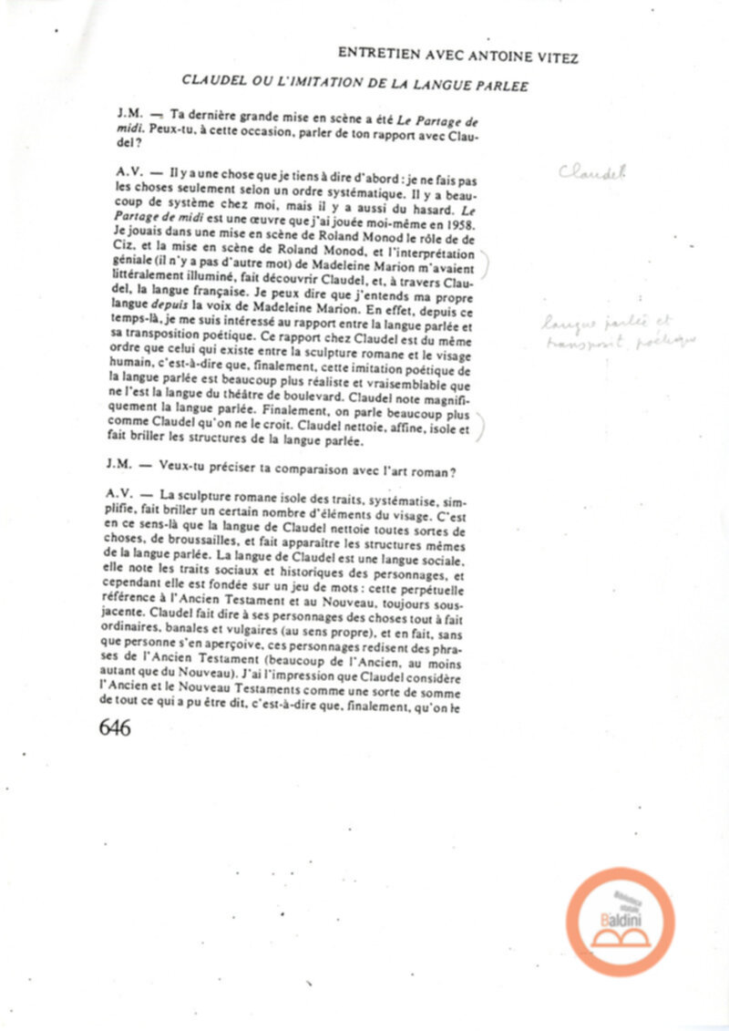 Entretien avec Antoine Vitez - testo