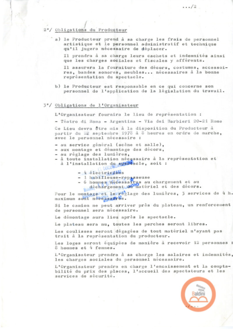 Compagnia del Théâtre des Quartiers d'Ivry - stipula contrattuale