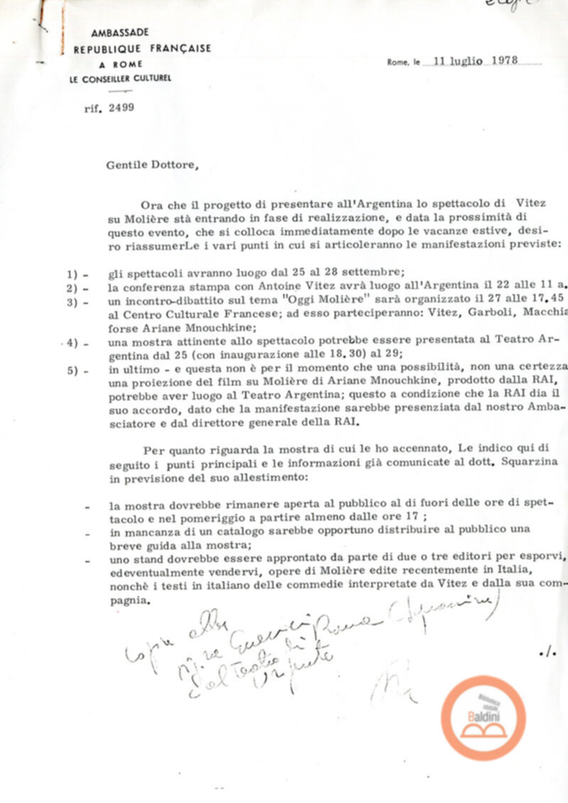 La tetralogia di Molier - corrispondenza