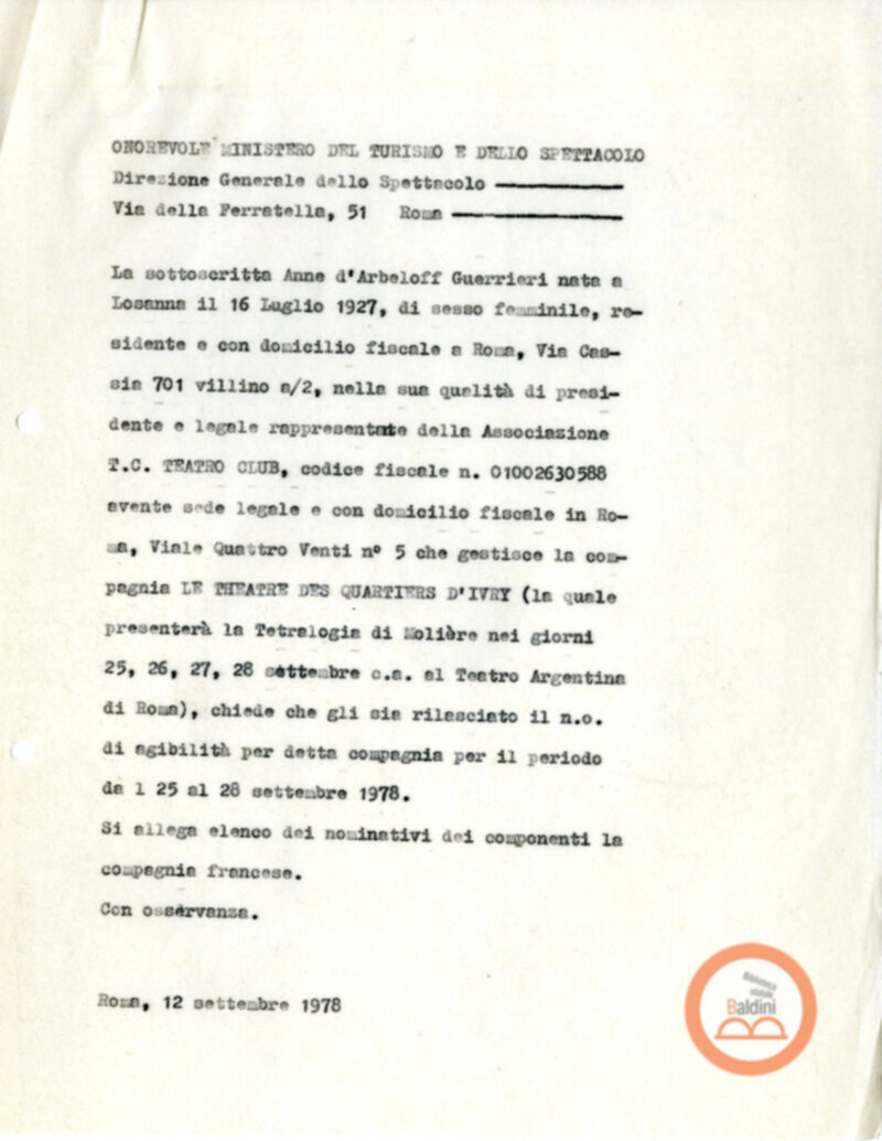 La tetralogia di Molier - autorizzazini relative allo spttacolo