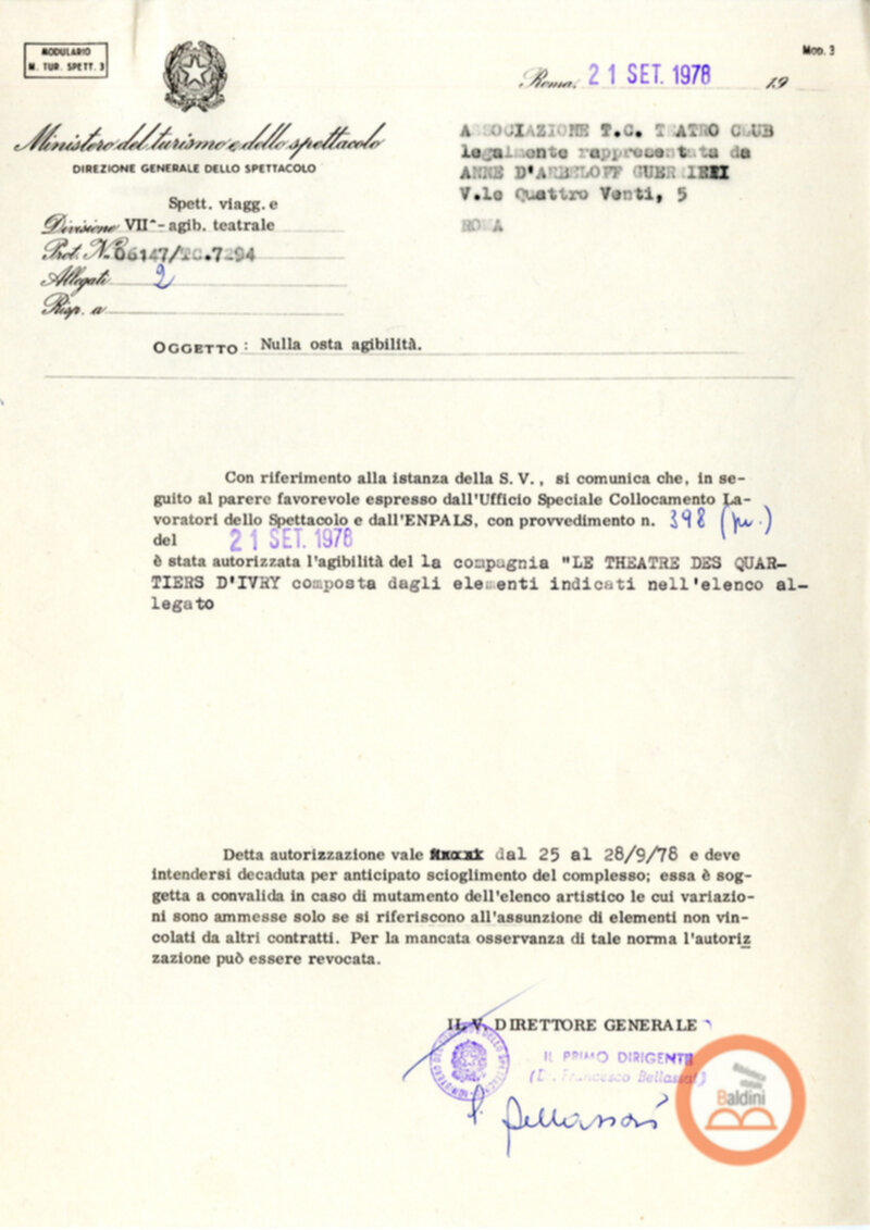 La tetralogia di Molier - autorizzazini relative allo spttacolo