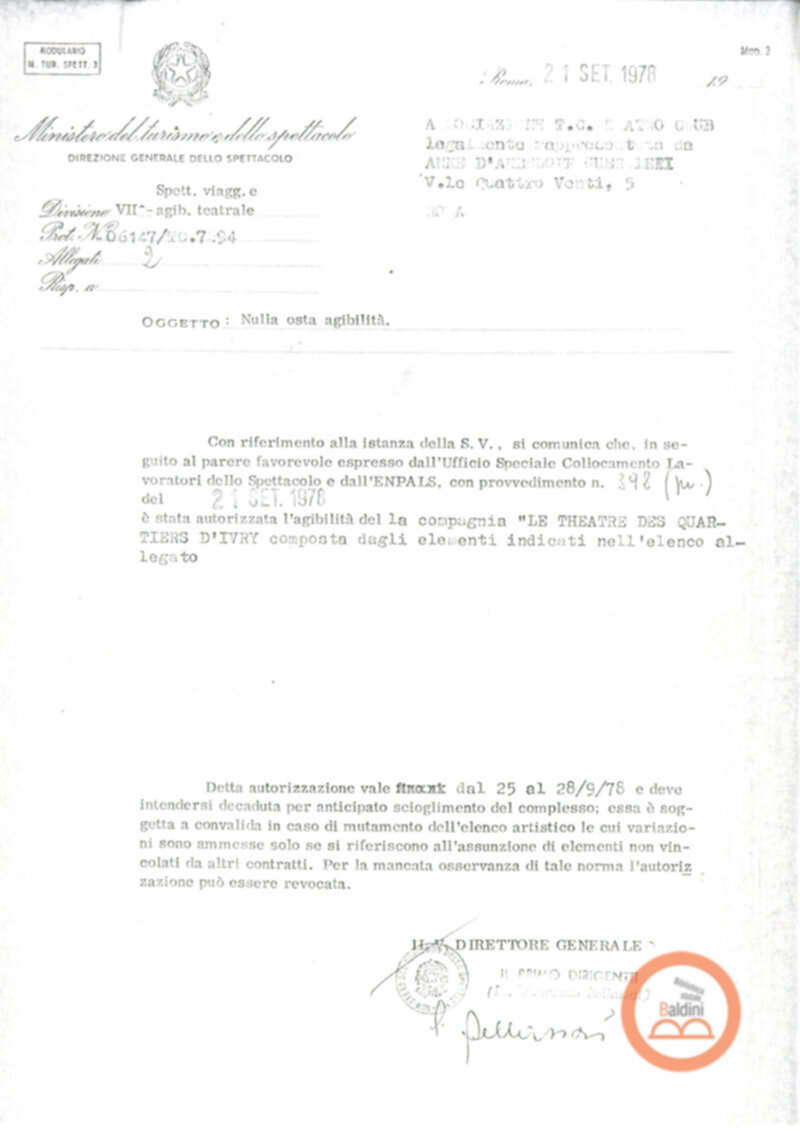 La tetralogia di Molier - autorizzazini relative allo spttacolo