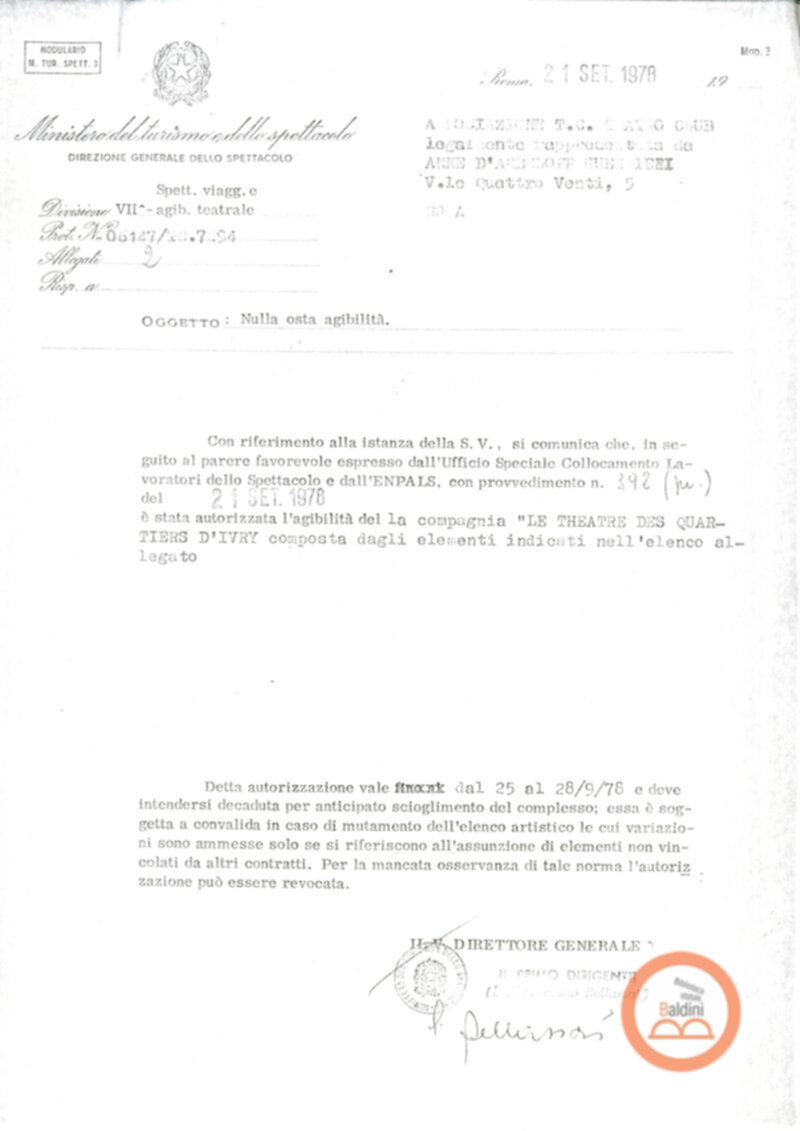 La tetralogia di Molier - autorizzazini relative allo spttacolo