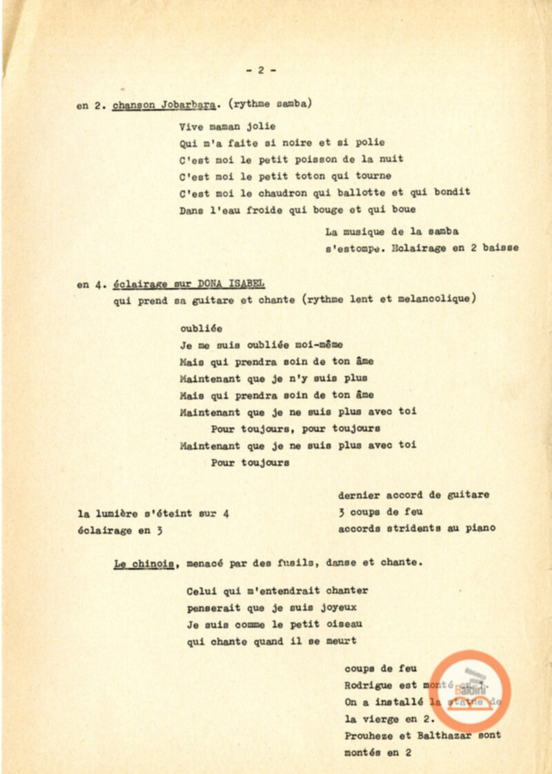 Copione dello spettacolo "Sous le vent des iles Baleares (Sotto il vento delle isole Baleari)" di Paul Claudel, messo in scena dalla Compagnia Renaud-Barrault.
