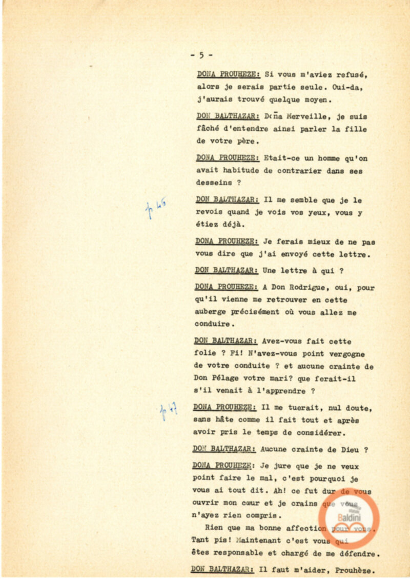 Copione dello spettacolo "Sous le vent des iles Baleares (Sotto il vento delle isole Baleari)" di Paul Claudel, messo in scena dalla Compagnia Renaud-Barrault.