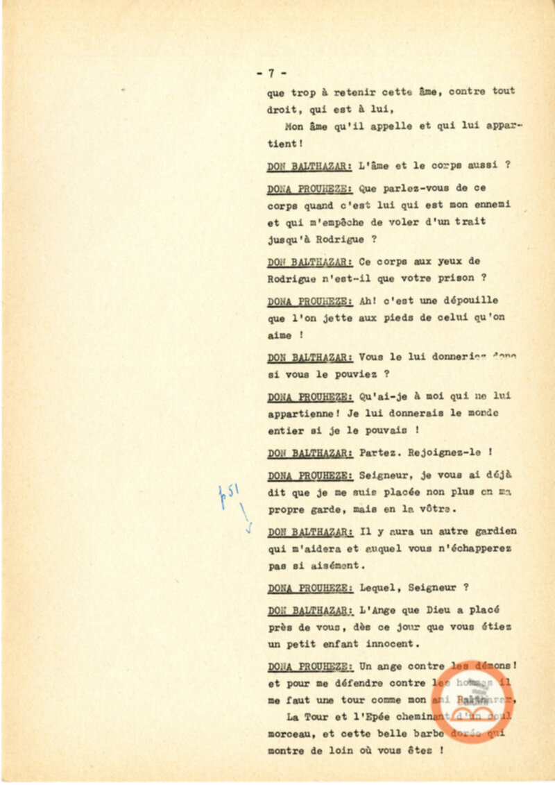 Copione dello spettacolo "Sous le vent des iles Baleares (Sotto il vento delle isole Baleari)" di Paul Claudel, messo in scena dalla Compagnia Renaud-Barrault.