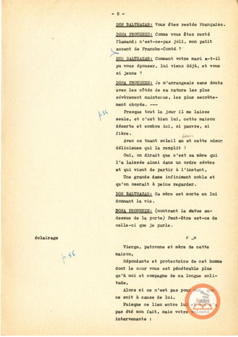 Copione dello spettacolo "Sous le vent des iles Baleares (Sotto il vento delle isole Baleari)" di Paul Claudel, messo in scena dalla Compagnia Renaud-Barrault.