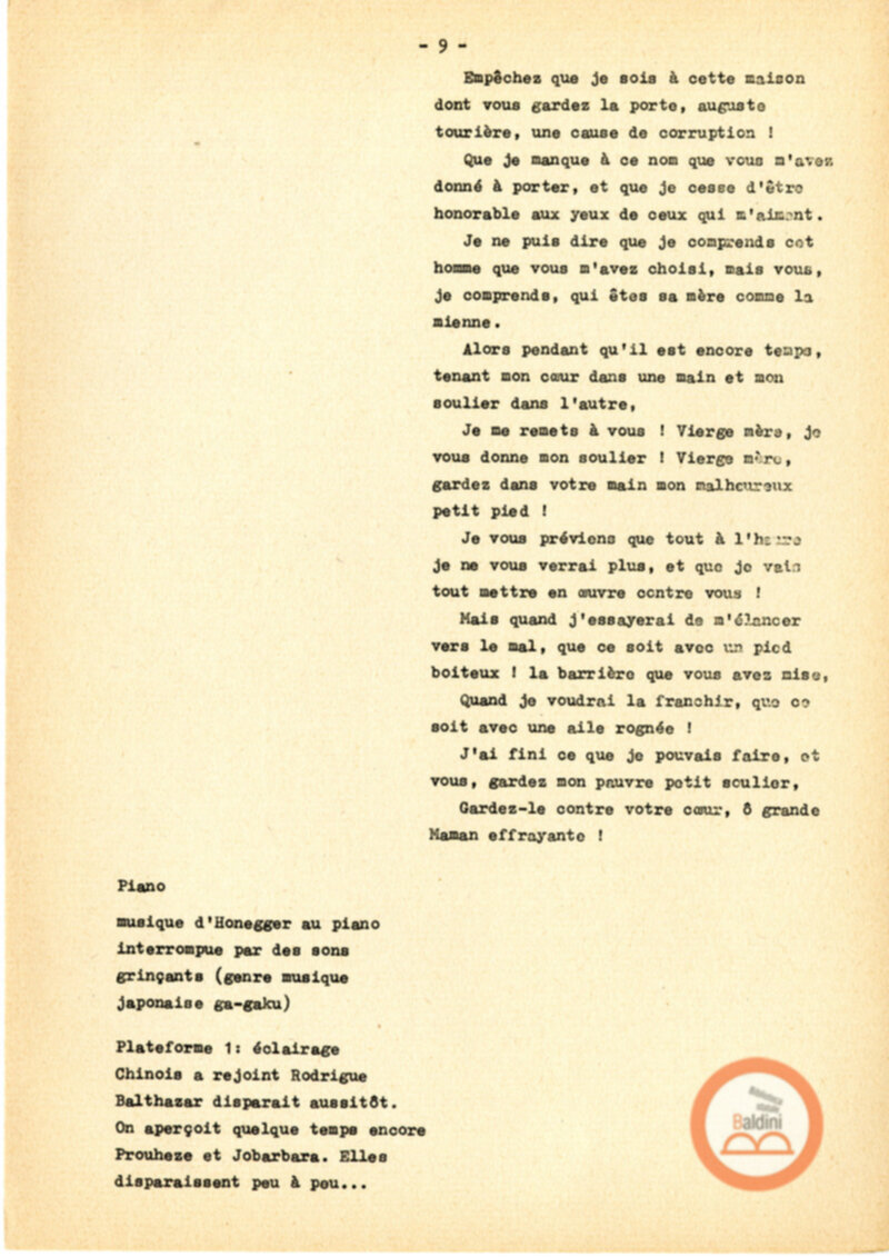 Copione dello spettacolo "Sous le vent des iles Baleares (Sotto il vento delle isole Baleari)" di Paul Claudel, messo in scena dalla Compagnia Renaud-Barrault.