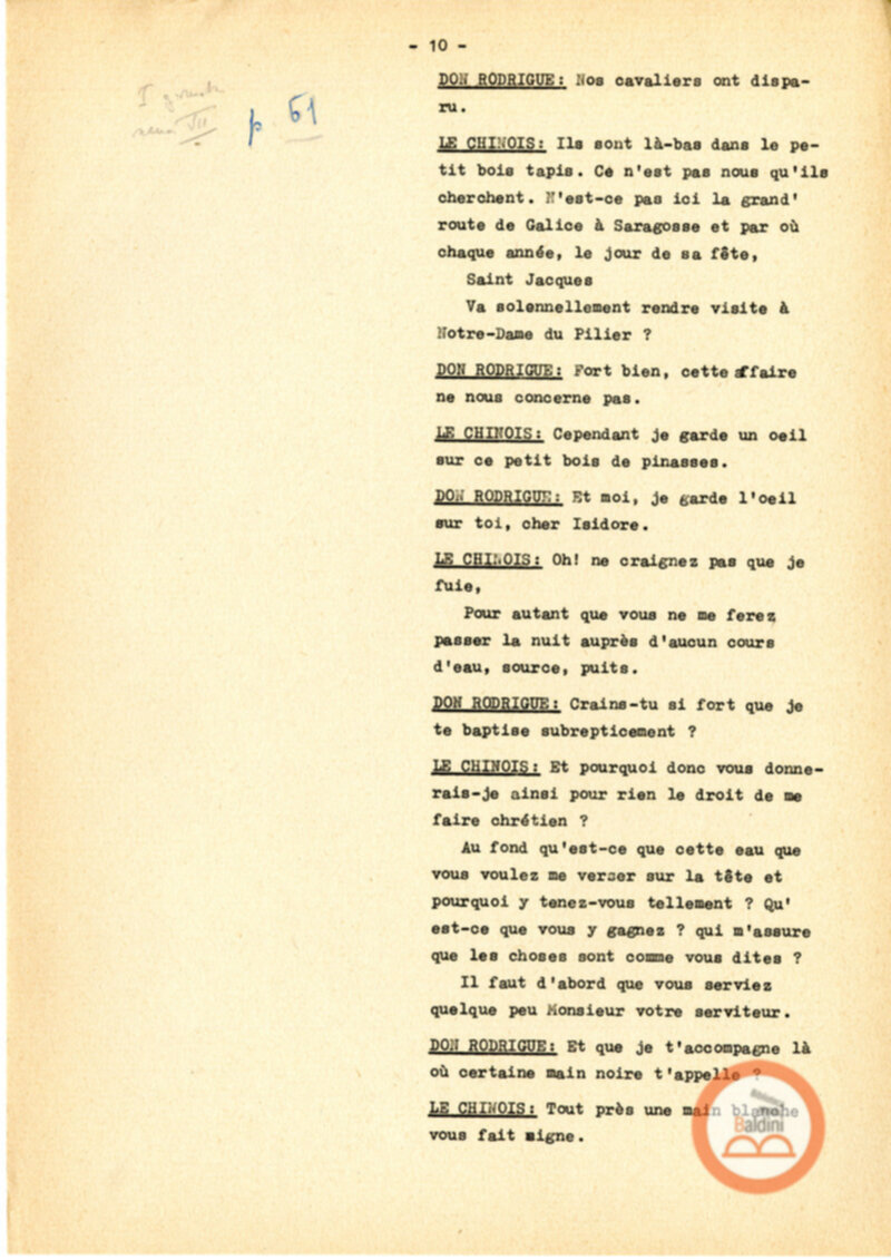 Copione dello spettacolo "Sous le vent des iles Baleares (Sotto il vento delle isole Baleari)" di Paul Claudel, messo in scena dalla Compagnia Renaud-Barrault.
