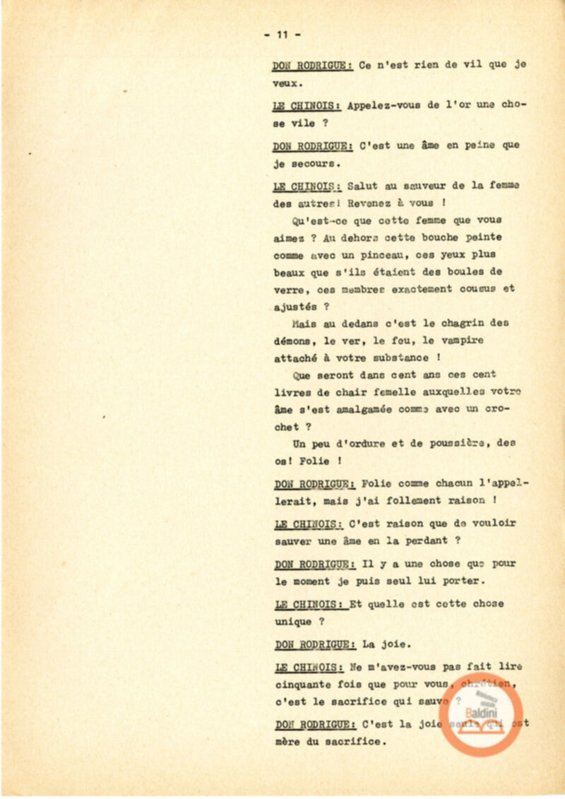 Copione dello spettacolo "Sous le vent des iles Baleares (Sotto il vento delle isole Baleari)" di Paul Claudel, messo in scena dalla Compagnia Renaud-Barrault.