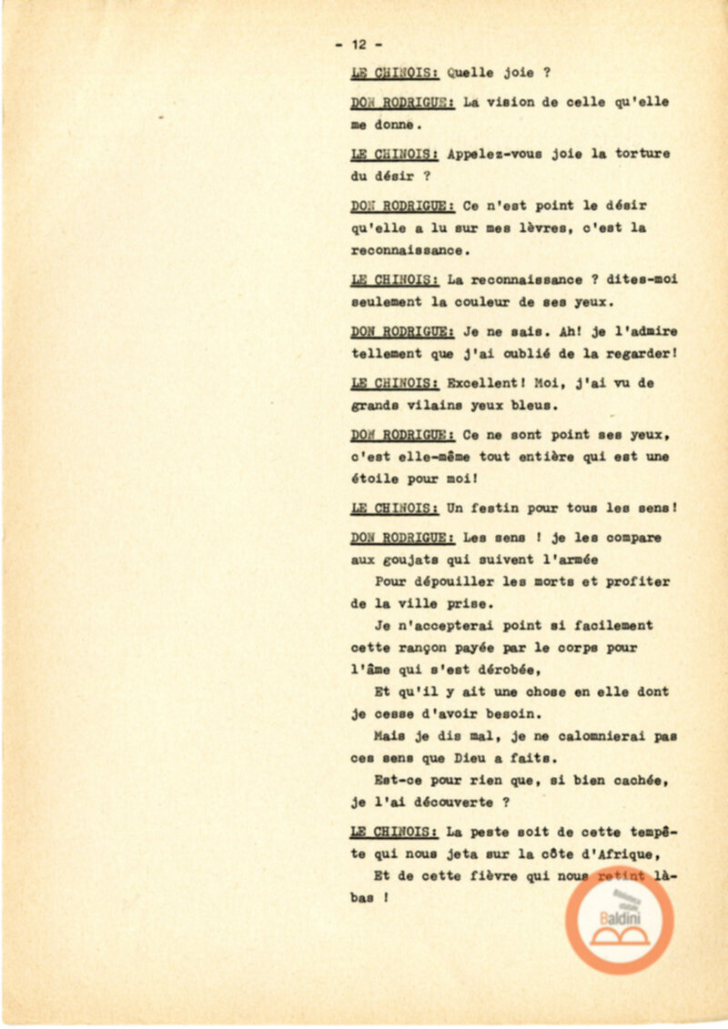 Copione dello spettacolo "Sous le vent des iles Baleares (Sotto il vento delle isole Baleari)" di Paul Claudel, messo in scena dalla Compagnia Renaud-Barrault.