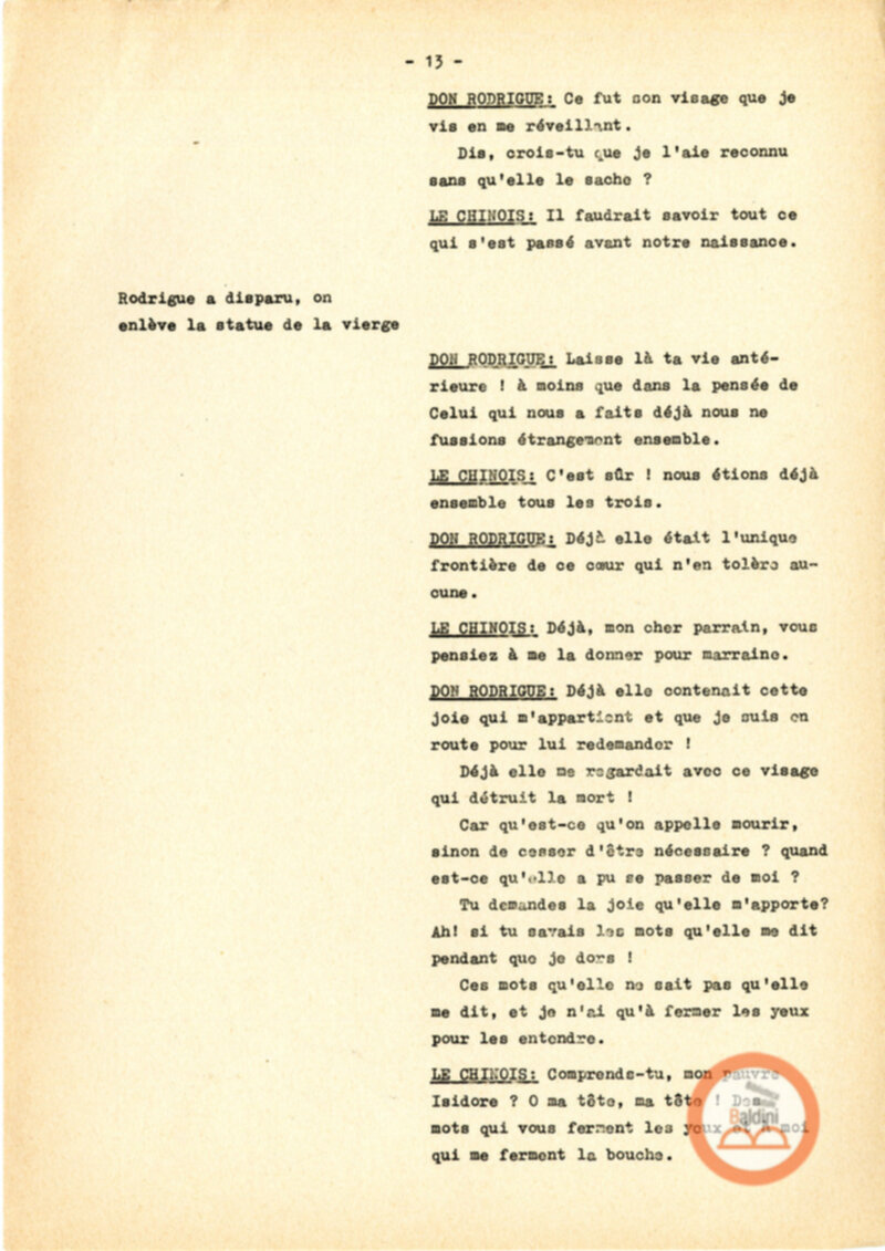 Copione dello spettacolo "Sous le vent des iles Baleares (Sotto il vento delle isole Baleari)" di Paul Claudel, messo in scena dalla Compagnia Renaud-Barrault.