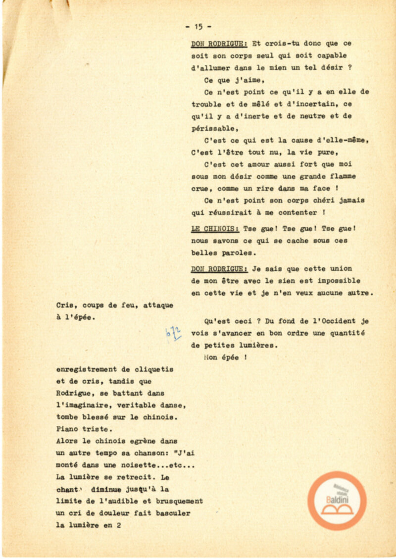 Copione dello spettacolo "Sous le vent des iles Baleares (Sotto il vento delle isole Baleari)" di Paul Claudel, messo in scena dalla Compagnia Renaud-Barrault.