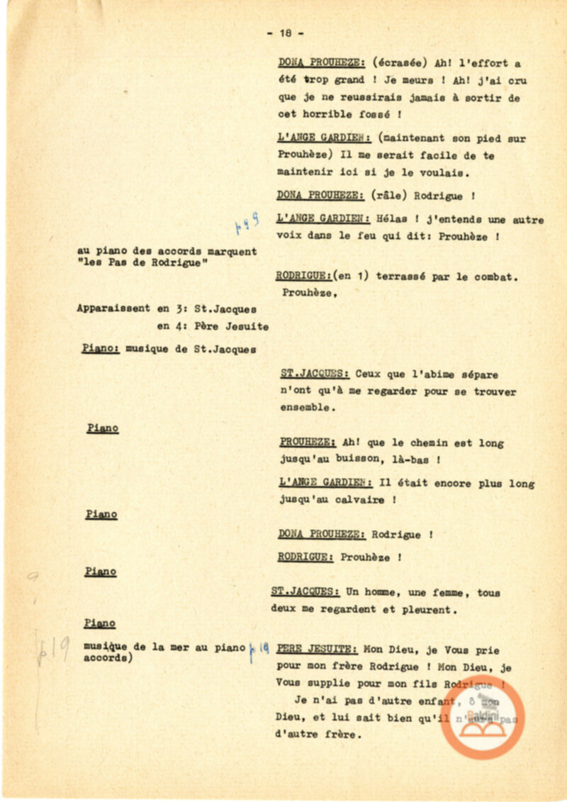 Copione dello spettacolo "Sous le vent des iles Baleares (Sotto il vento delle isole Baleari)" di Paul Claudel, messo in scena dalla Compagnia Renaud-Barrault.