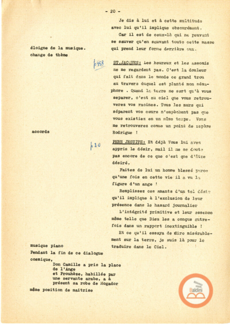 Copione dello spettacolo "Sous le vent des iles Baleares (Sotto il vento delle isole Baleari)" di Paul Claudel, messo in scena dalla Compagnia Renaud-Barrault.