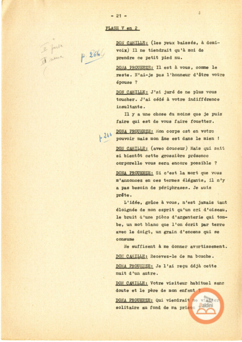 Copione dello spettacolo "Sous le vent des iles Baleares (Sotto il vento delle isole Baleari)" di Paul Claudel, messo in scena dalla Compagnia Renaud-Barrault.