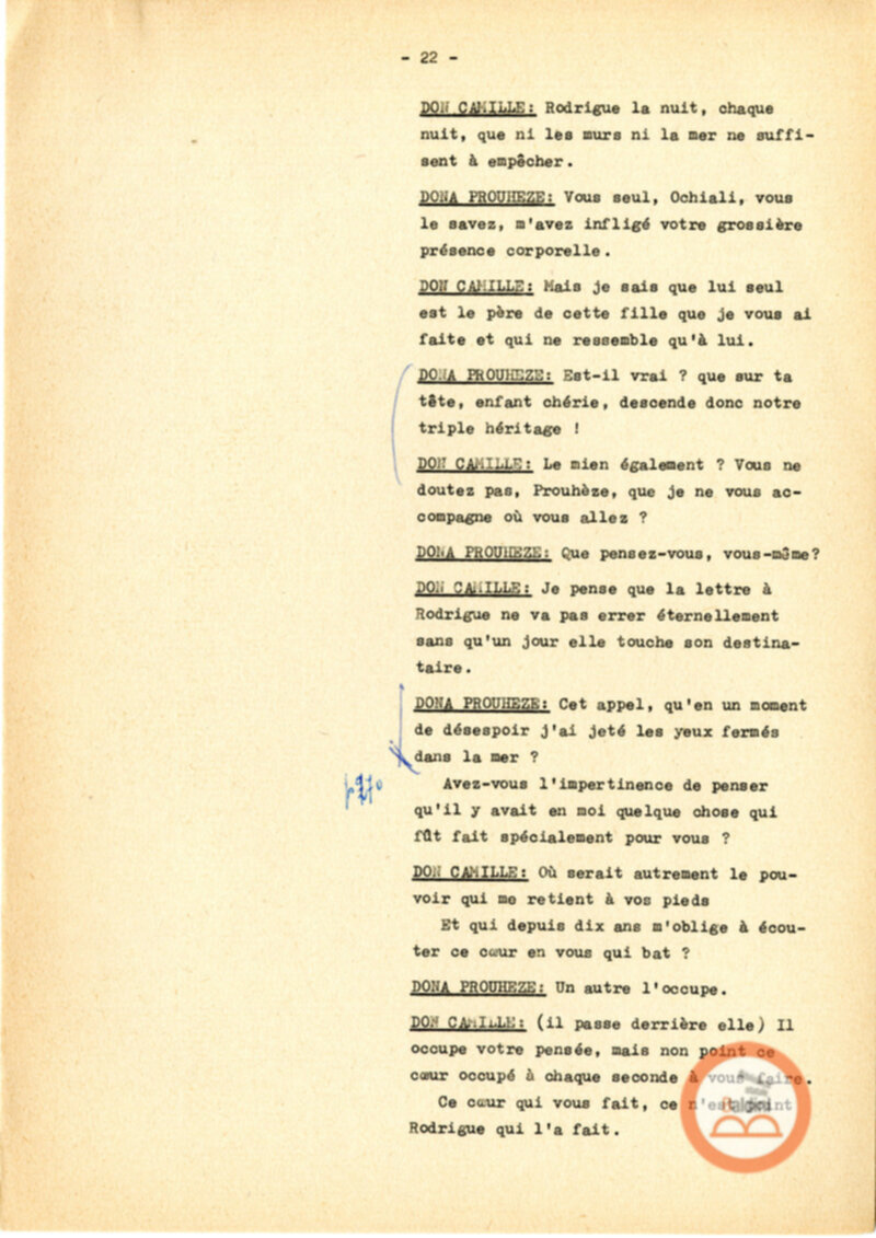 Copione dello spettacolo "Sous le vent des iles Baleares (Sotto il vento delle isole Baleari)" di Paul Claudel, messo in scena dalla Compagnia Renaud-Barrault.