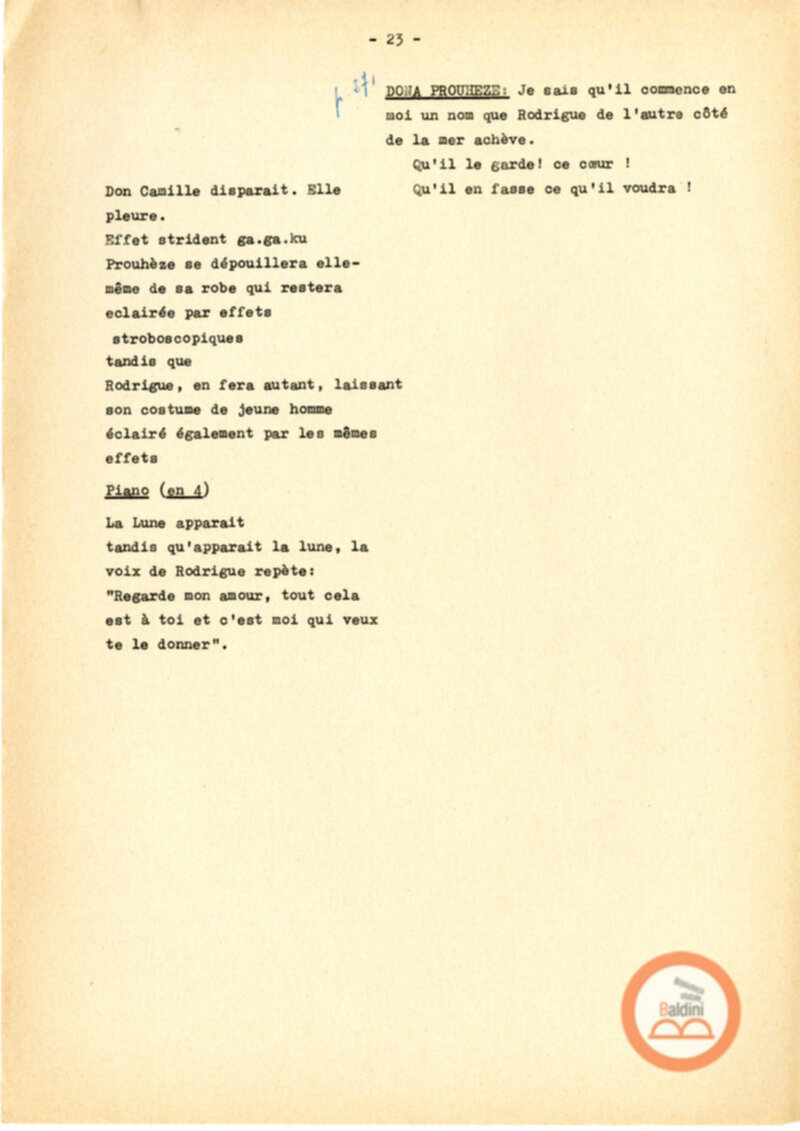 Copione dello spettacolo "Sous le vent des iles Baleares (Sotto il vento delle isole Baleari)" di Paul Claudel, messo in scena dalla Compagnia Renaud-Barrault.