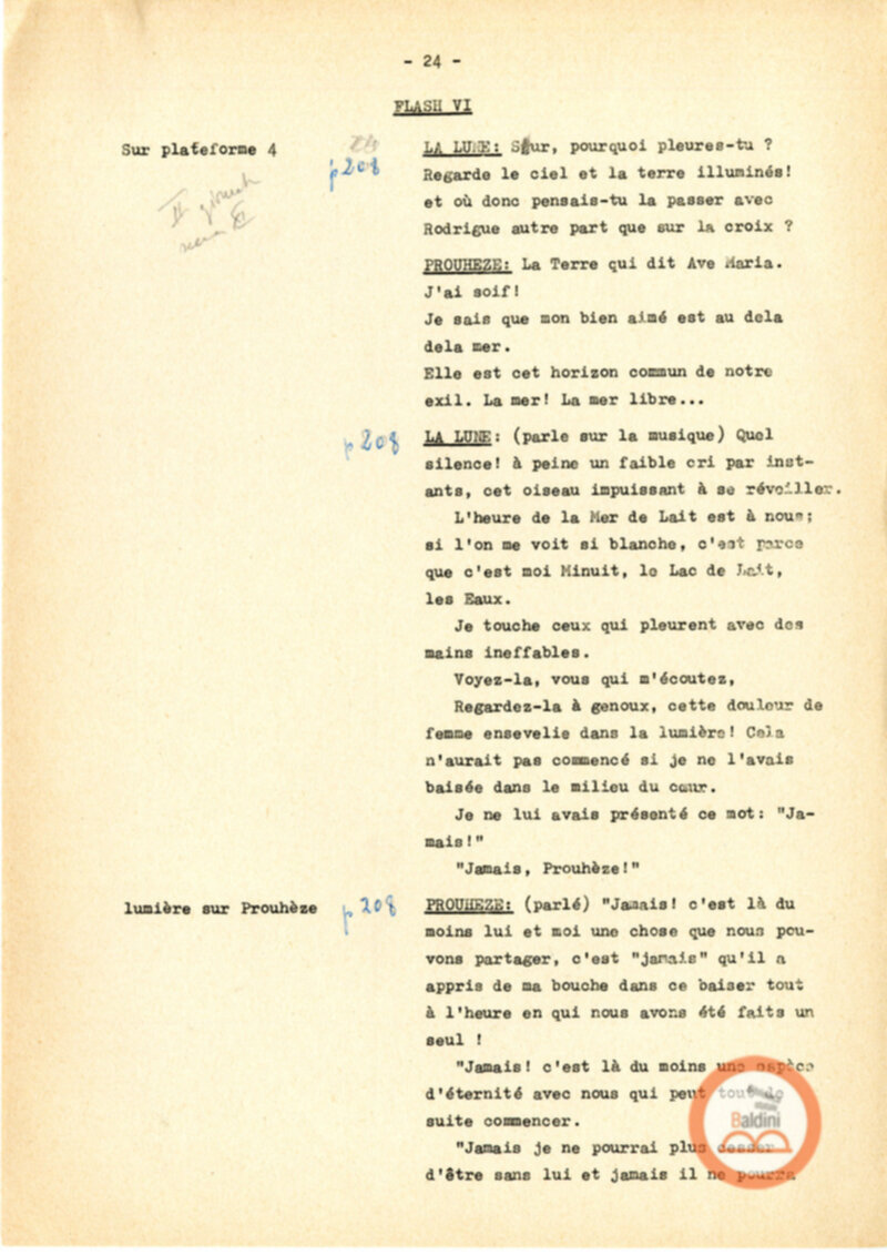 Copione dello spettacolo "Sous le vent des iles Baleares (Sotto il vento delle isole Baleari)" di Paul Claudel, messo in scena dalla Compagnia Renaud-Barrault.