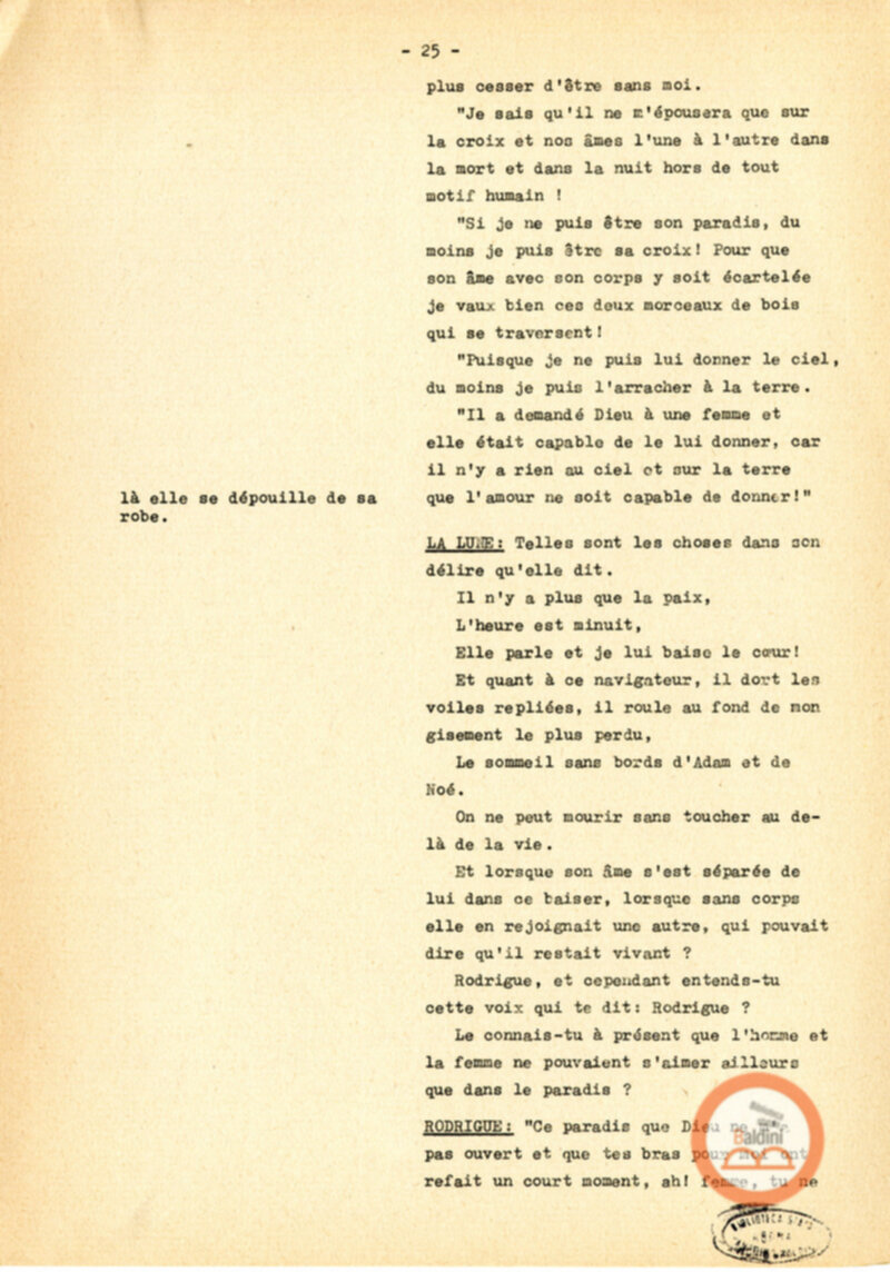 Copione dello spettacolo "Sous le vent des iles Baleares (Sotto il vento delle isole Baleari)" di Paul Claudel, messo in scena dalla Compagnia Renaud-Barrault.