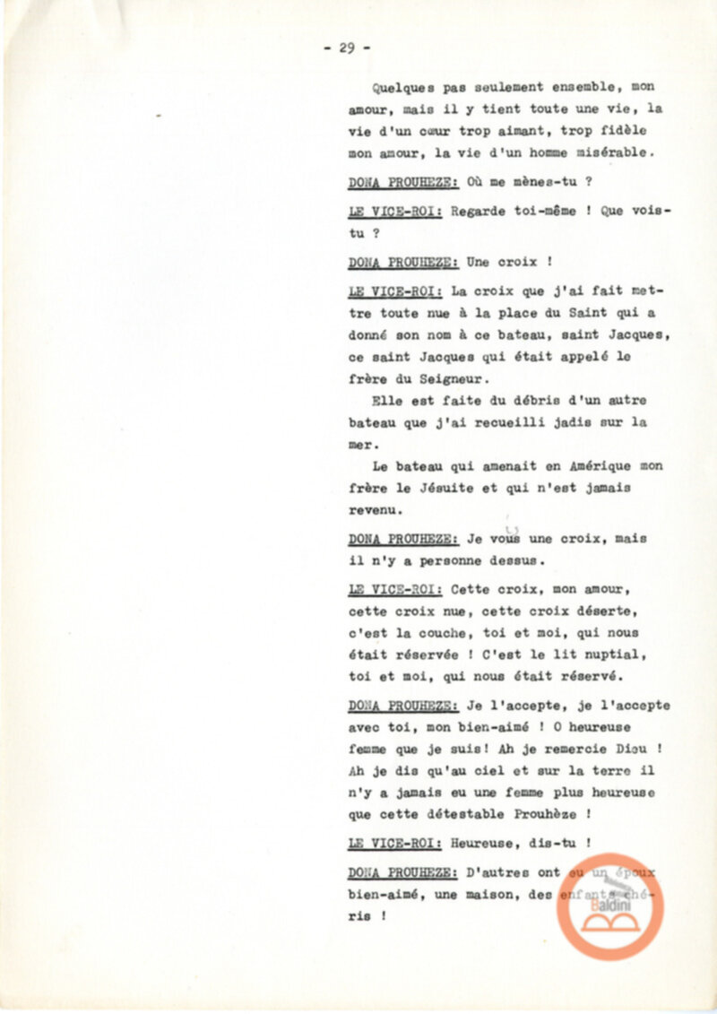 Copione dello spettacolo "Sous le vent des iles Baleares (Sotto il vento delle isole Baleari)" di Paul Claudel, messo in scena dalla Compagnia Renaud-Barrault.