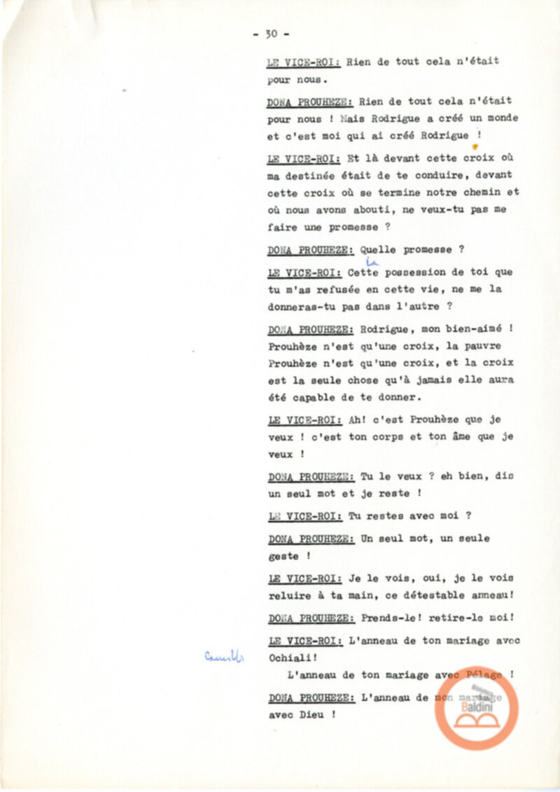 Copione dello spettacolo "Sous le vent des iles Baleares (Sotto il vento delle isole Baleari)" di Paul Claudel, messo in scena dalla Compagnia Renaud-Barrault.
