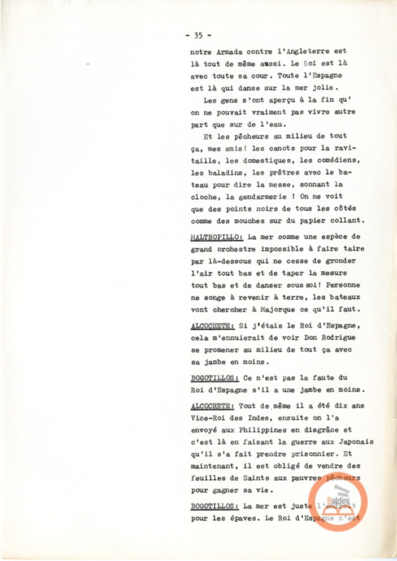 Copione dello spettacolo "Sous le vent des iles Baleares (Sotto il vento delle isole Baleari)" di Paul Claudel, messo in scena dalla Compagnia Renaud-Barrault.