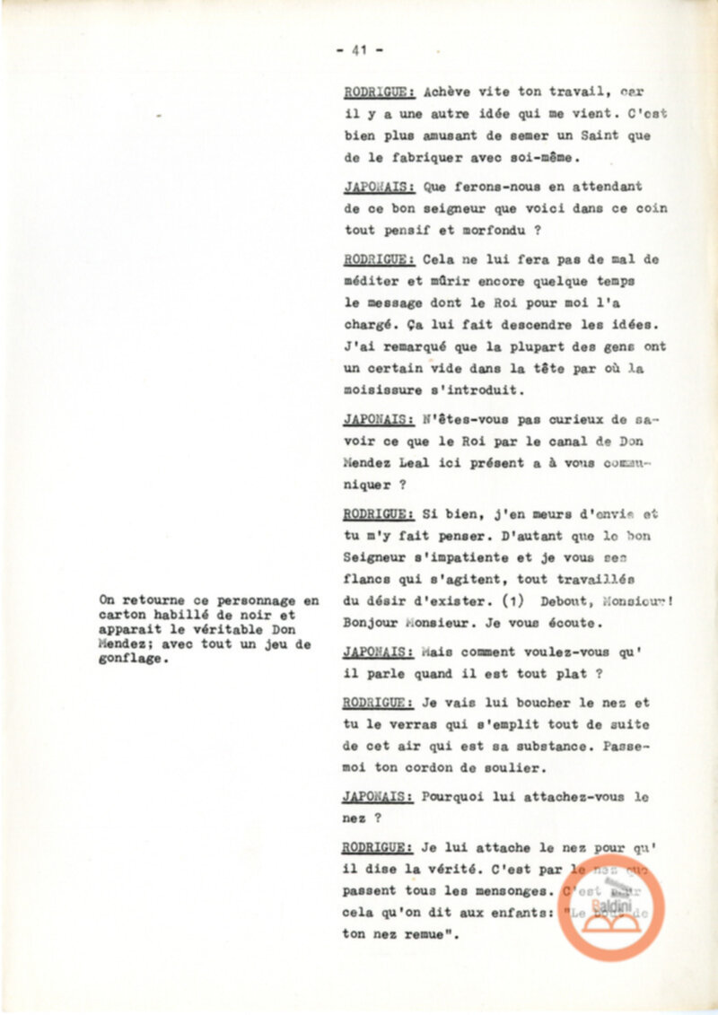 Copione dello spettacolo "Sous le vent des iles Baleares (Sotto il vento delle isole Baleari)" di Paul Claudel, messo in scena dalla Compagnia Renaud-Barrault.