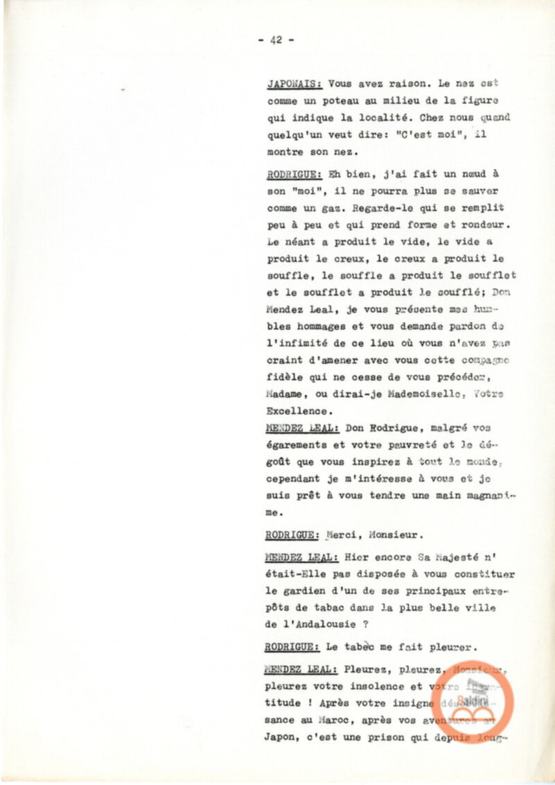 Copione dello spettacolo "Sous le vent des iles Baleares (Sotto il vento delle isole Baleari)" di Paul Claudel, messo in scena dalla Compagnia Renaud-Barrault.