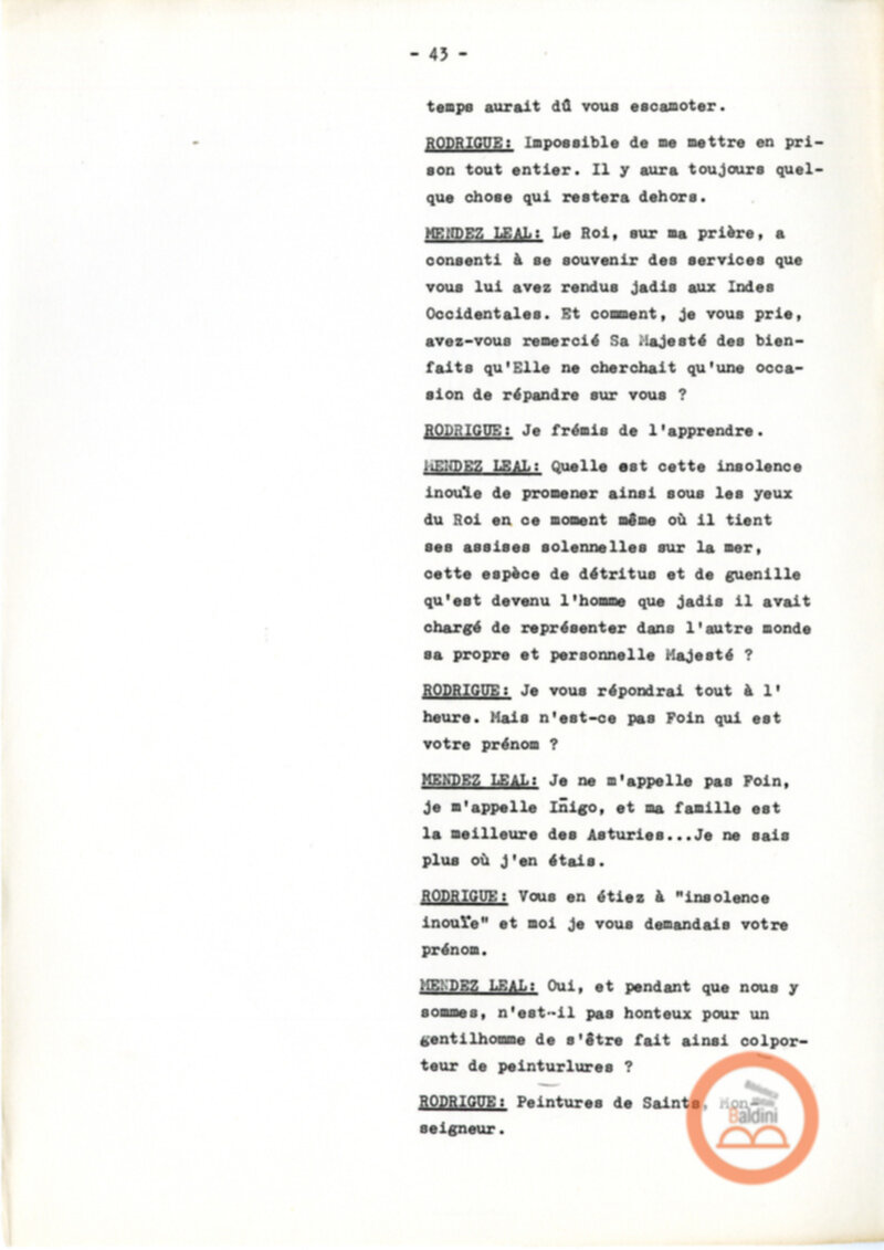 Copione dello spettacolo "Sous le vent des iles Baleares (Sotto il vento delle isole Baleari)" di Paul Claudel, messo in scena dalla Compagnia Renaud-Barrault.
