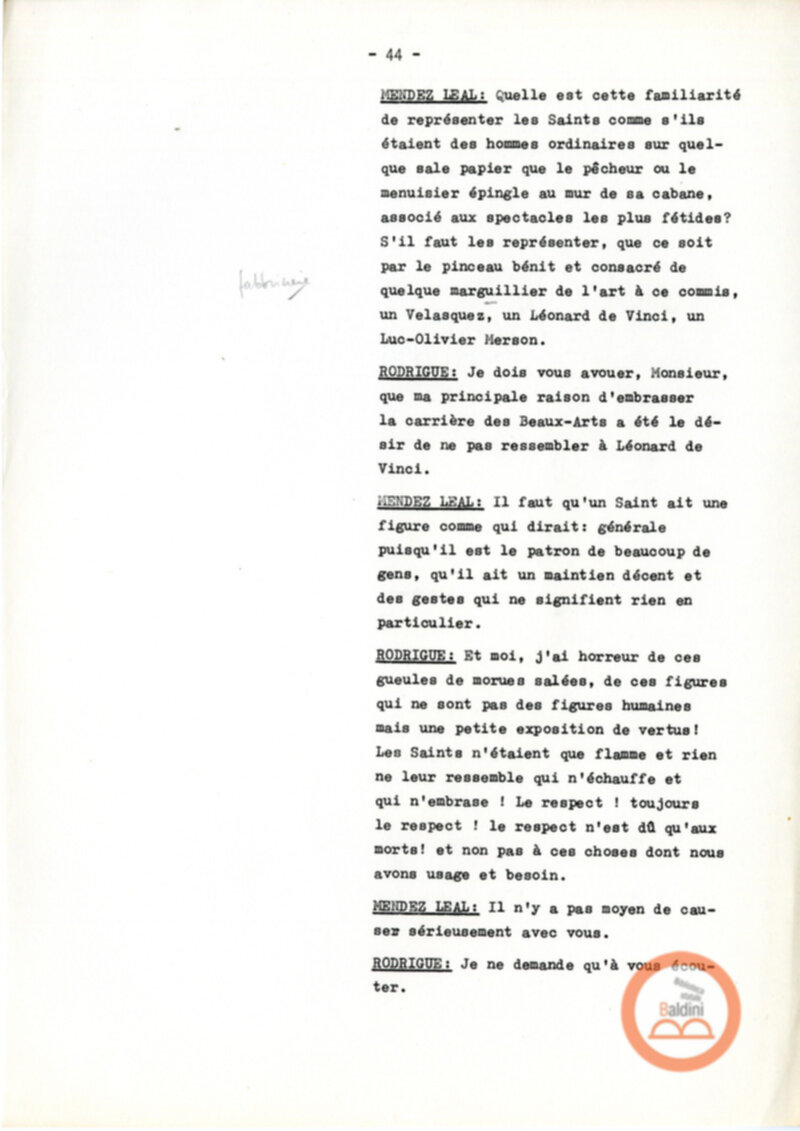 Copione dello spettacolo "Sous le vent des iles Baleares (Sotto il vento delle isole Baleari)" di Paul Claudel, messo in scena dalla Compagnia Renaud-Barrault.