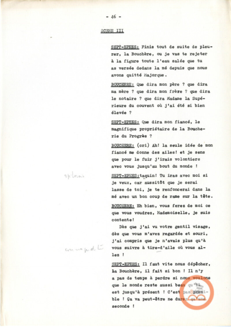 Copione dello spettacolo "Sous le vent des iles Baleares (Sotto il vento delle isole Baleari)" di Paul Claudel, messo in scena dalla Compagnia Renaud-Barrault.