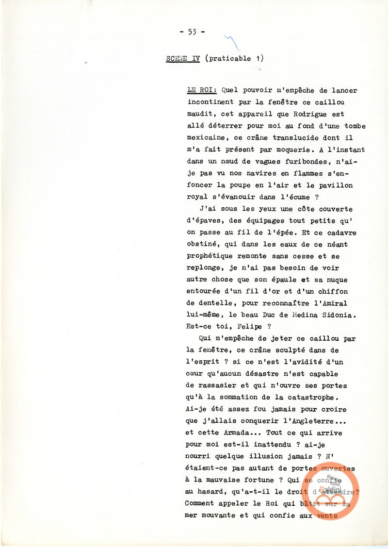 Copione dello spettacolo "Sous le vent des iles Baleares (Sotto il vento delle isole Baleari)" di Paul Claudel, messo in scena dalla Compagnia Renaud-Barrault.