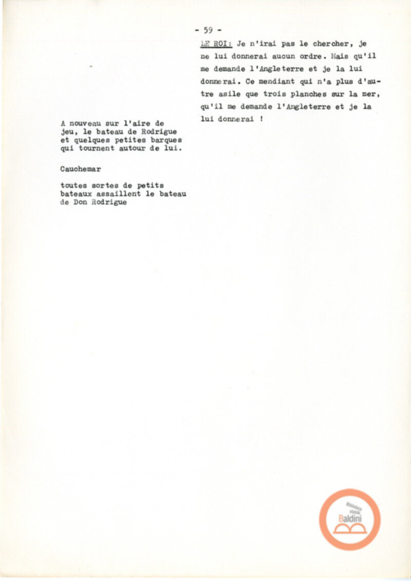 Copione dello spettacolo "Sous le vent des iles Baleares (Sotto il vento delle isole Baleari)" di Paul Claudel, messo in scena dalla Compagnia Renaud-Barrault.